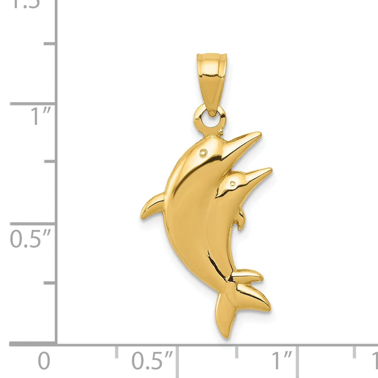 14k Yellow Gold Closed Back Polished Finish Two Dolphin Pair Swimming Back Wards Design Charm Pendant