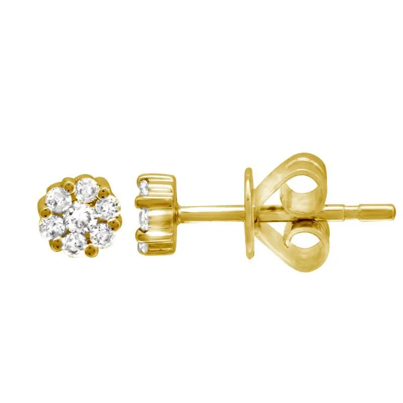 14k Yellow Gold Diamond Cluster Studs