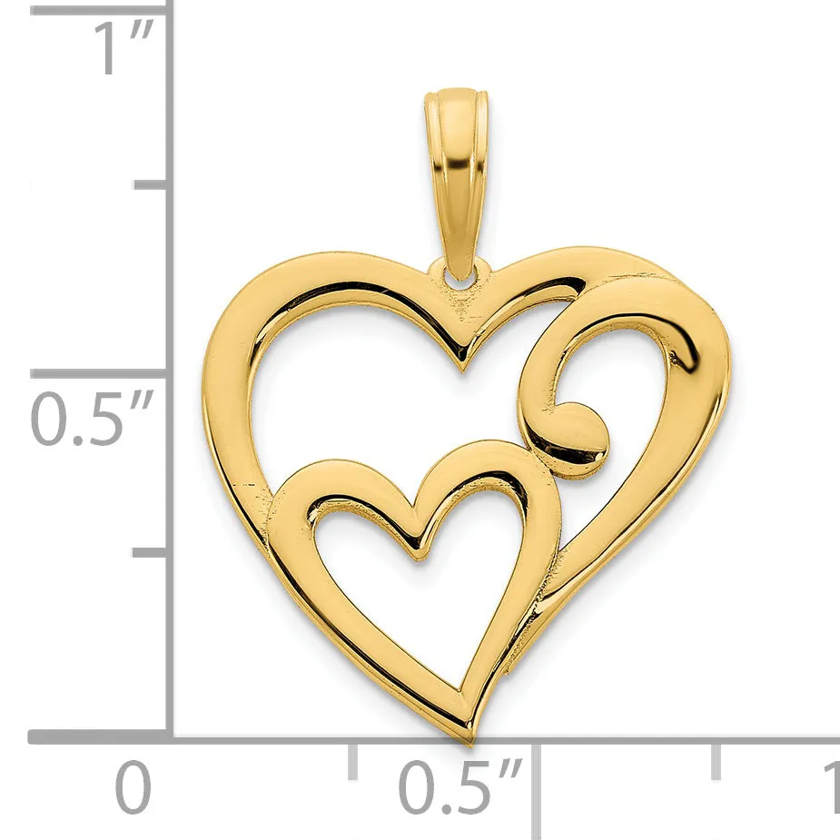 14k Yellow Gold Heart in Heart Design Pendant