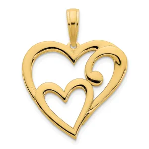 14k Yellow Gold Heart in Heart Design Pendant