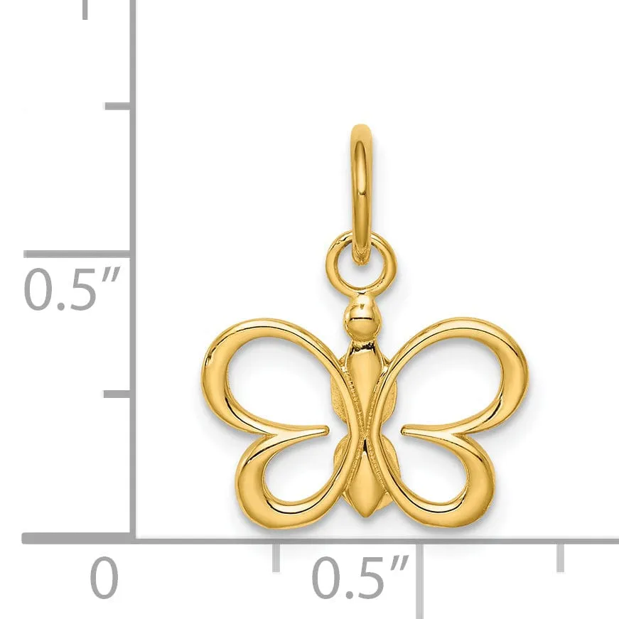 14k Yellow Gold Open Back Solid Casted Polished Finish Butterfly Charm Pendant