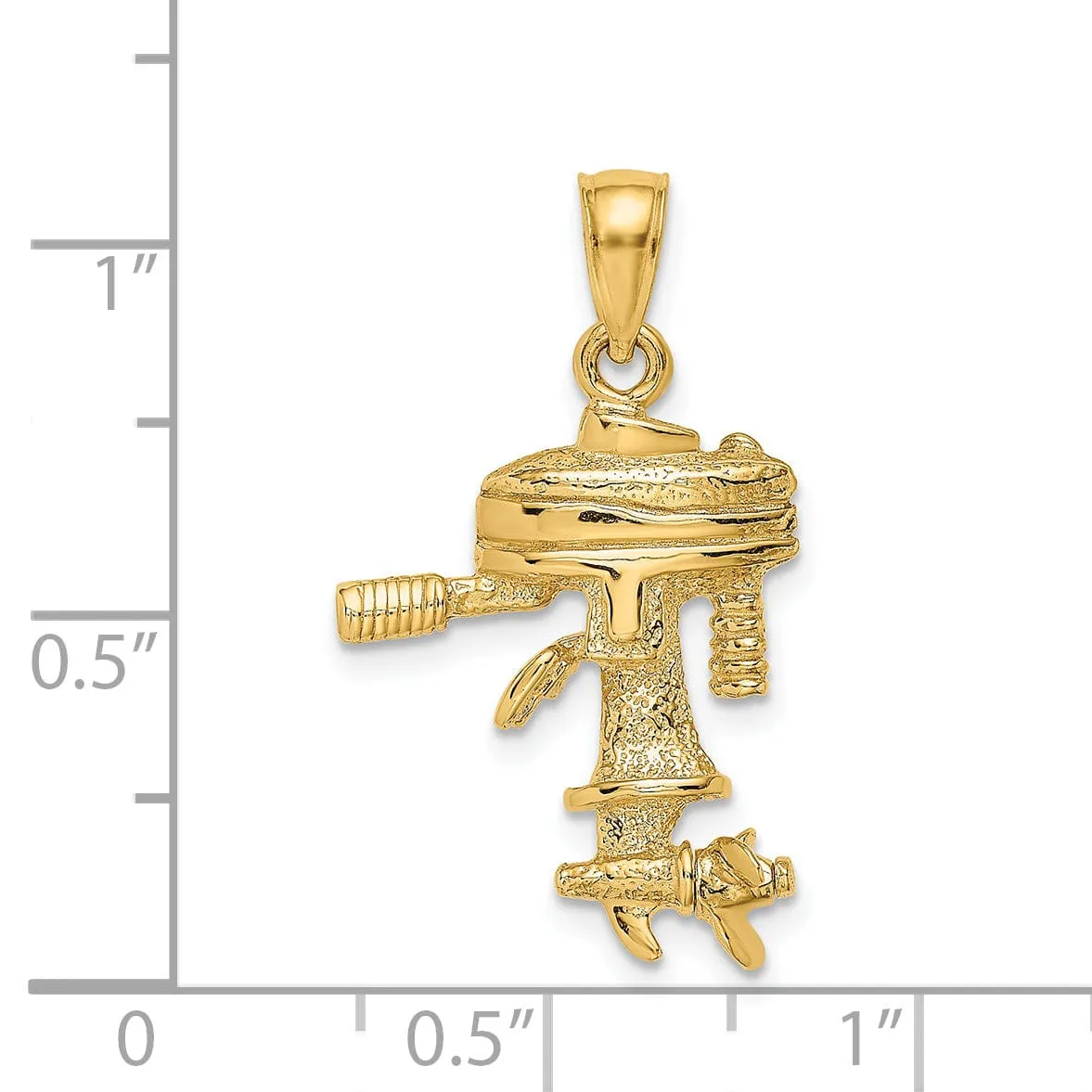 14K Yellow Gold Polish Finish 3-Dimensional Moveable Boat Engine Charm Pendant