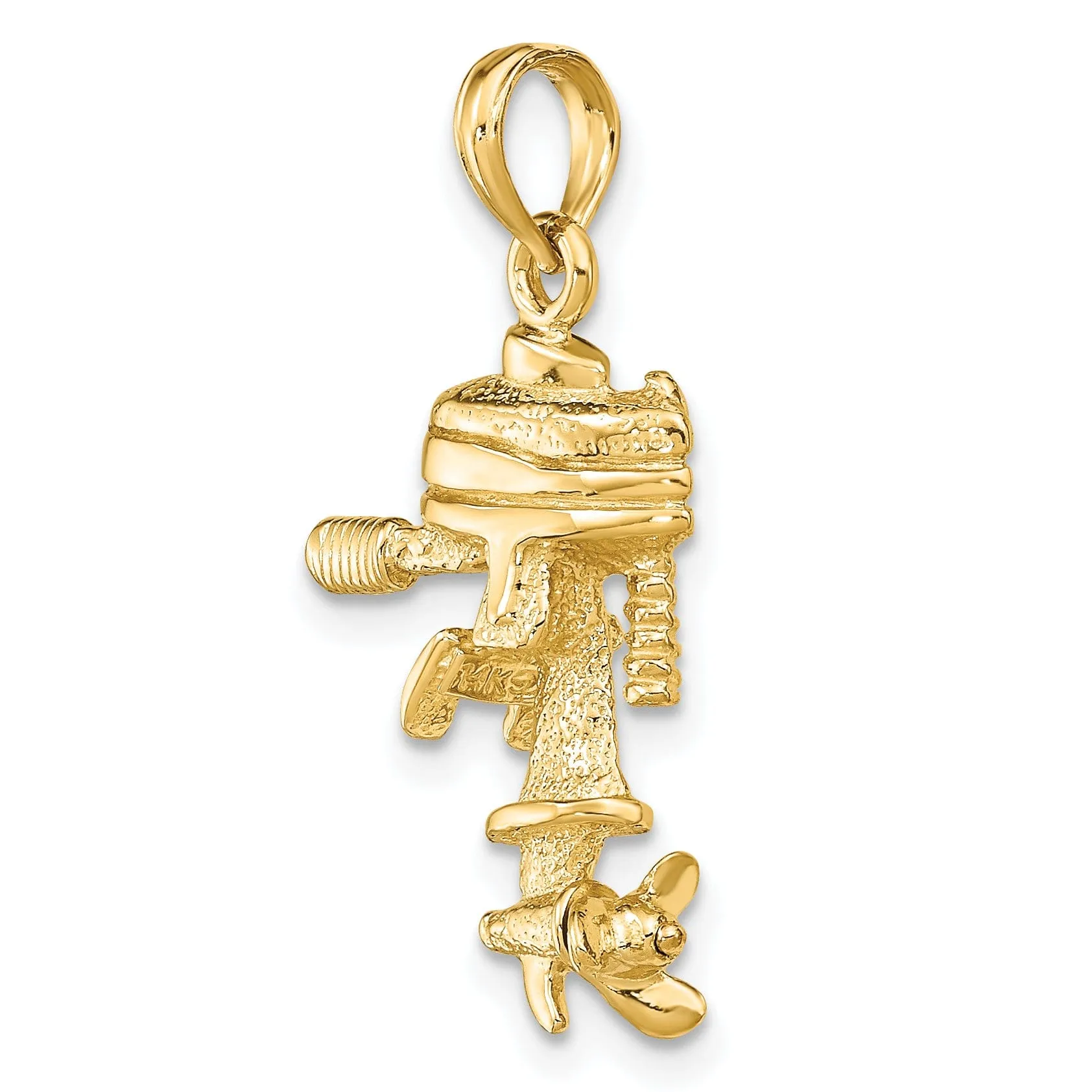 14K Yellow Gold Polish Finish 3-Dimensional Moveable Boat Engine Charm Pendant