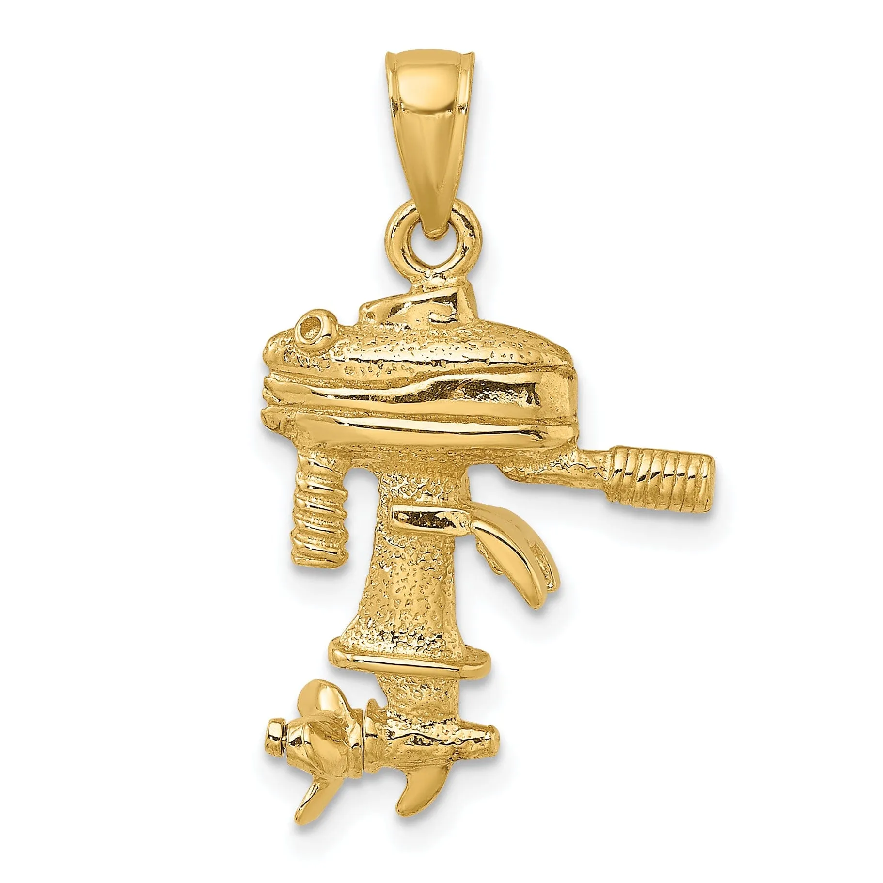 14K Yellow Gold Polish Finish 3-Dimensional Moveable Boat Engine Charm Pendant