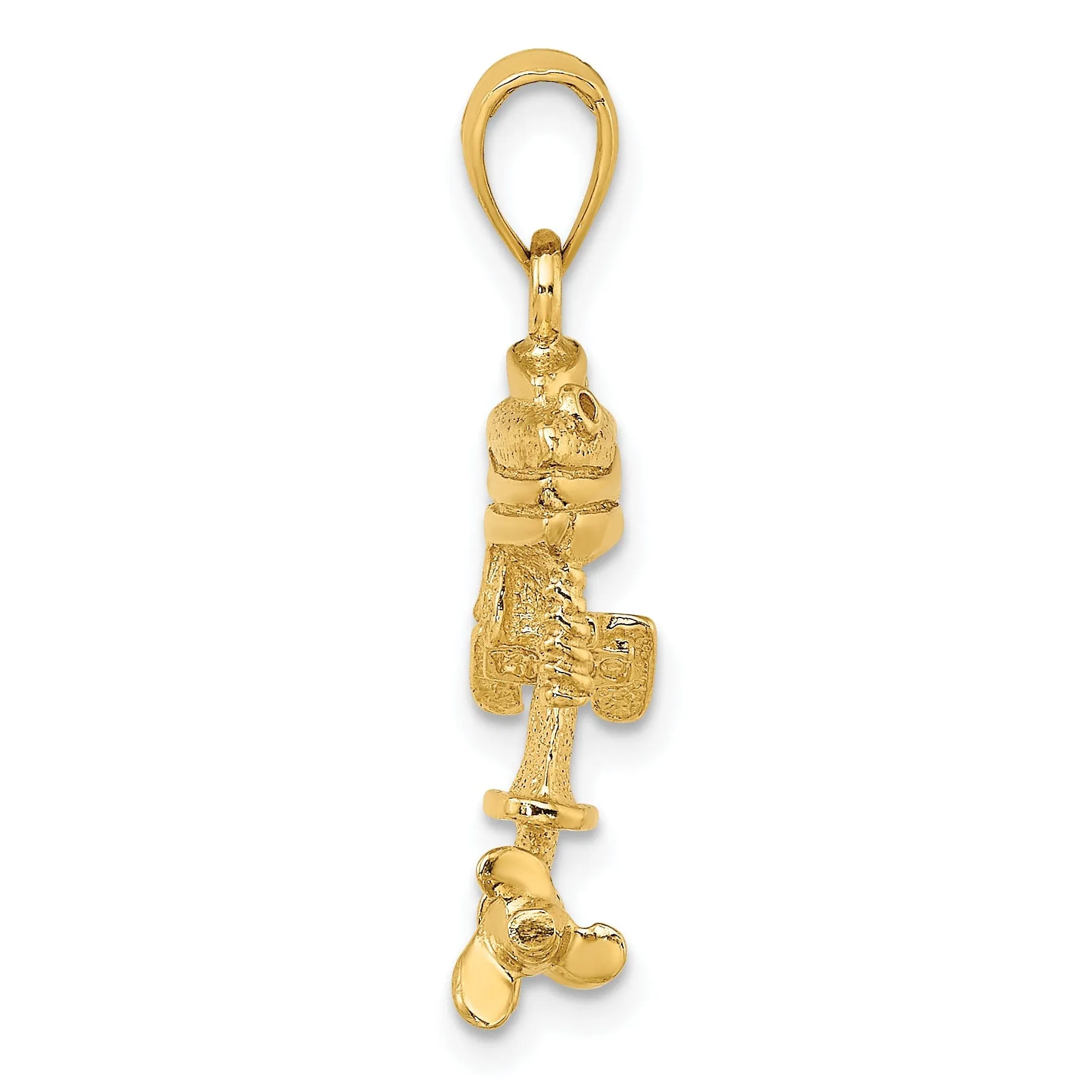 14K Yellow Gold Polish Finish 3-Dimensional Moveable Boat Engine Charm Pendant