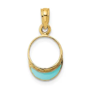 14K Yellow Gold Polished Aqua Blue Color Enameled Finish Beach Sun Visor Charm Pendant