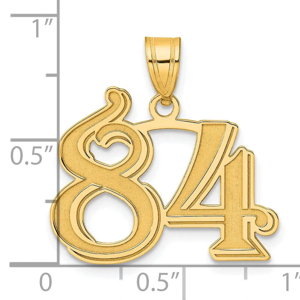 14k Yellow Gold Polished Etched Finish Number 84 Charm Pendant