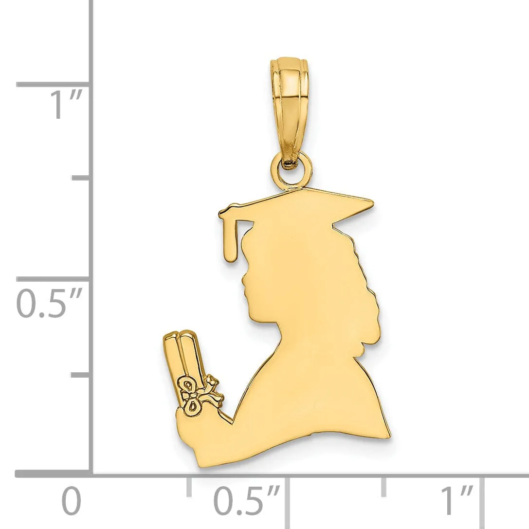 14k Yellow Gold Polished Finish Female Graduation Profile with Diploma Charm Pendant