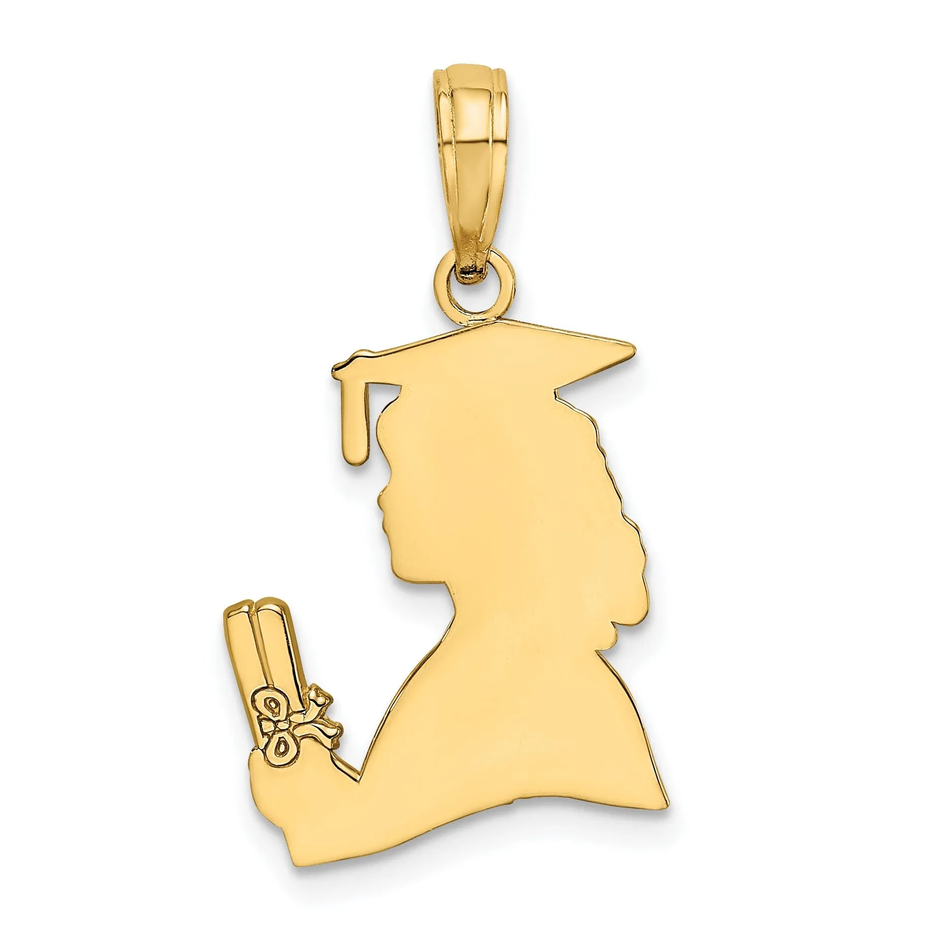 14k Yellow Gold Polished Finish Female Graduation Profile with Diploma Charm Pendant