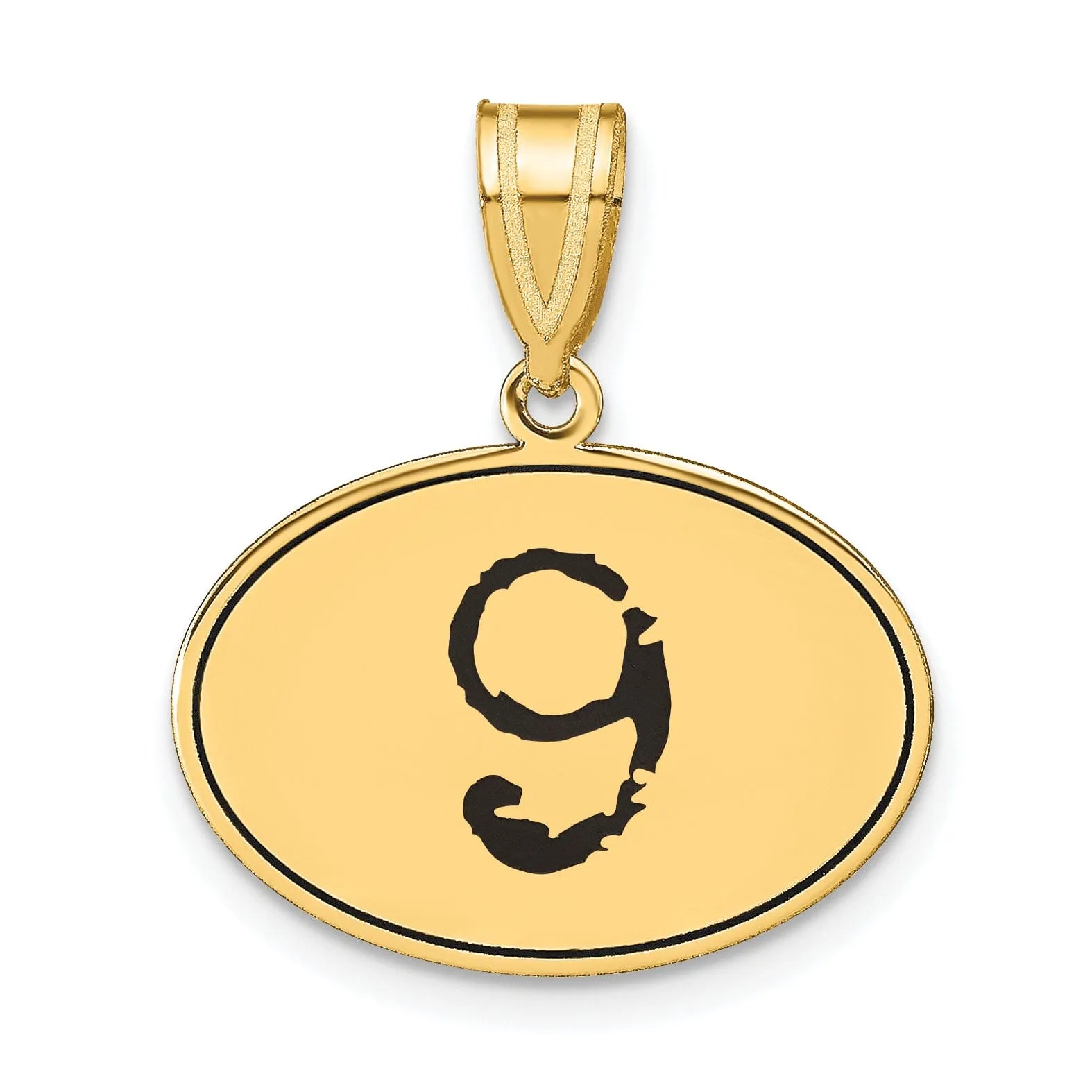 14k Yellow Gold Polished Finish with Black Epoxy Oval Shape Number 9 Charm Pendant