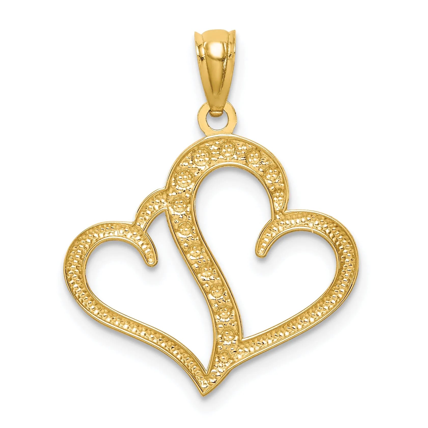 14k Yellow Gold Rhodium Polished Double Heart Pendant