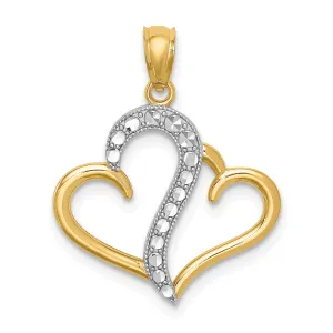 14k Yellow Gold Rhodium Polished Double Heart Pendant