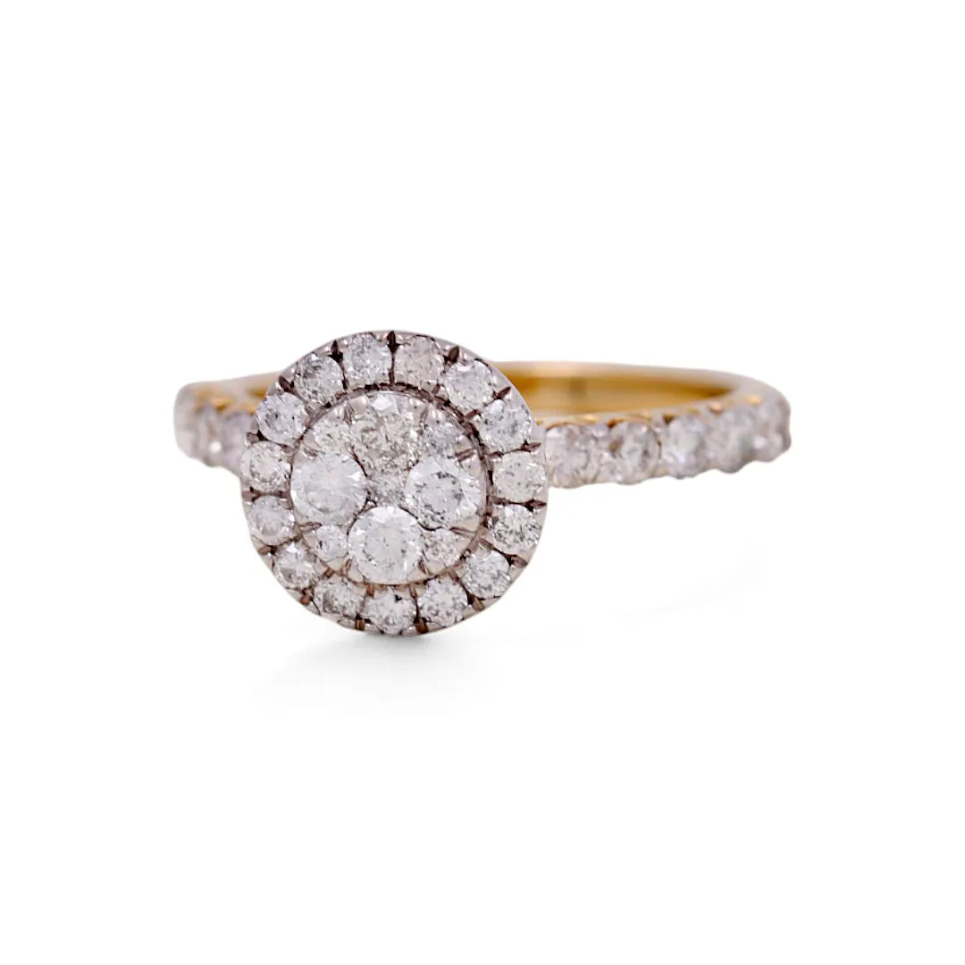 14K Yellow Gold Round Engagement Ring with Rounds Diamonds