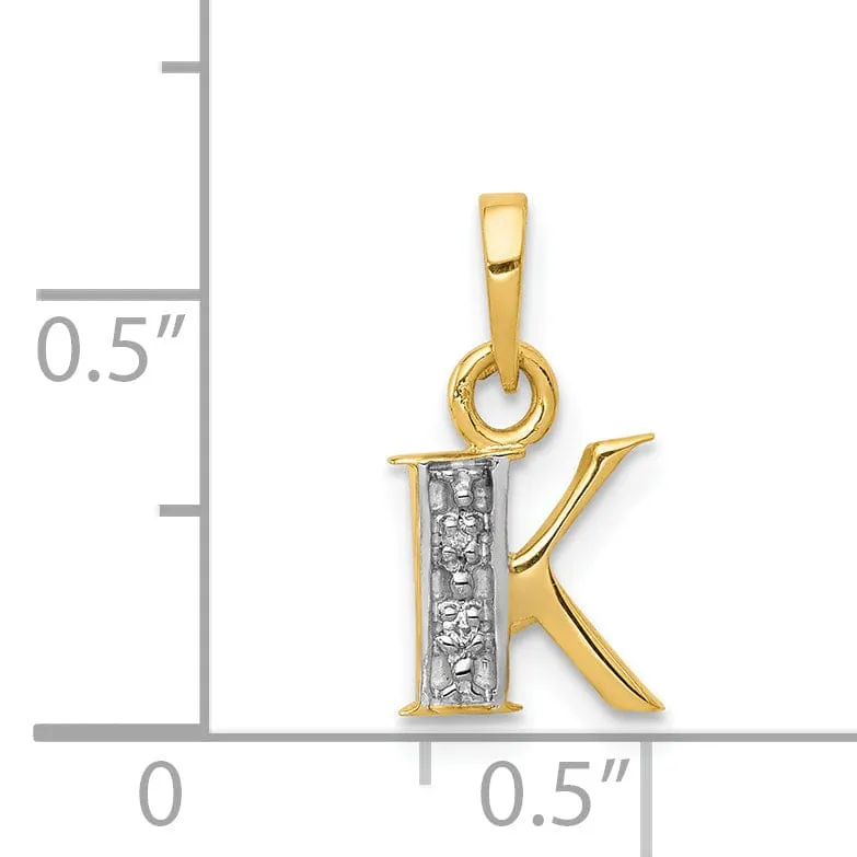 14K Yellow Gold Small 0.01CT Diamond Letter K Initial Block Pendant