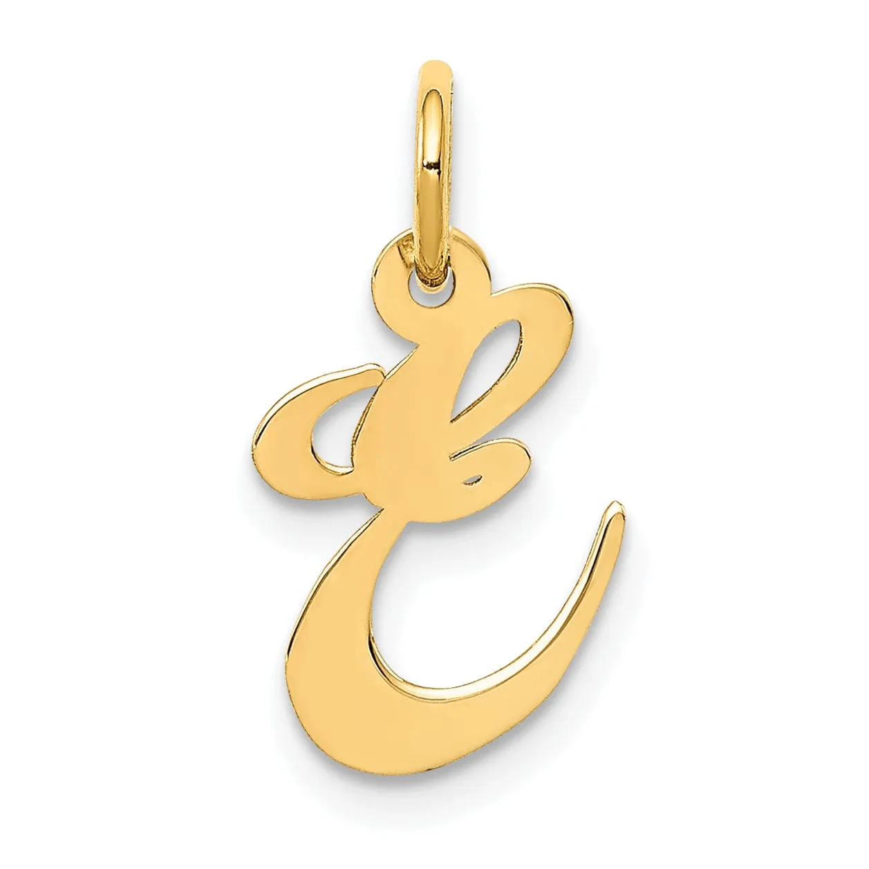 14K Yellow Gold Small Size Fancy Script Letter E Initial Pendant