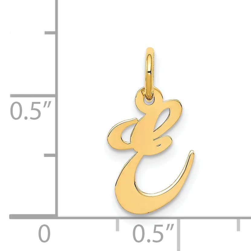 14K Yellow Gold Small Size Fancy Script Letter E Initial Pendant