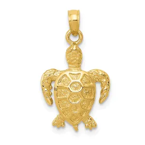 14k Yellow Gold Solid Casted Textured Polished Finish Sea Turtle Charm Pendant