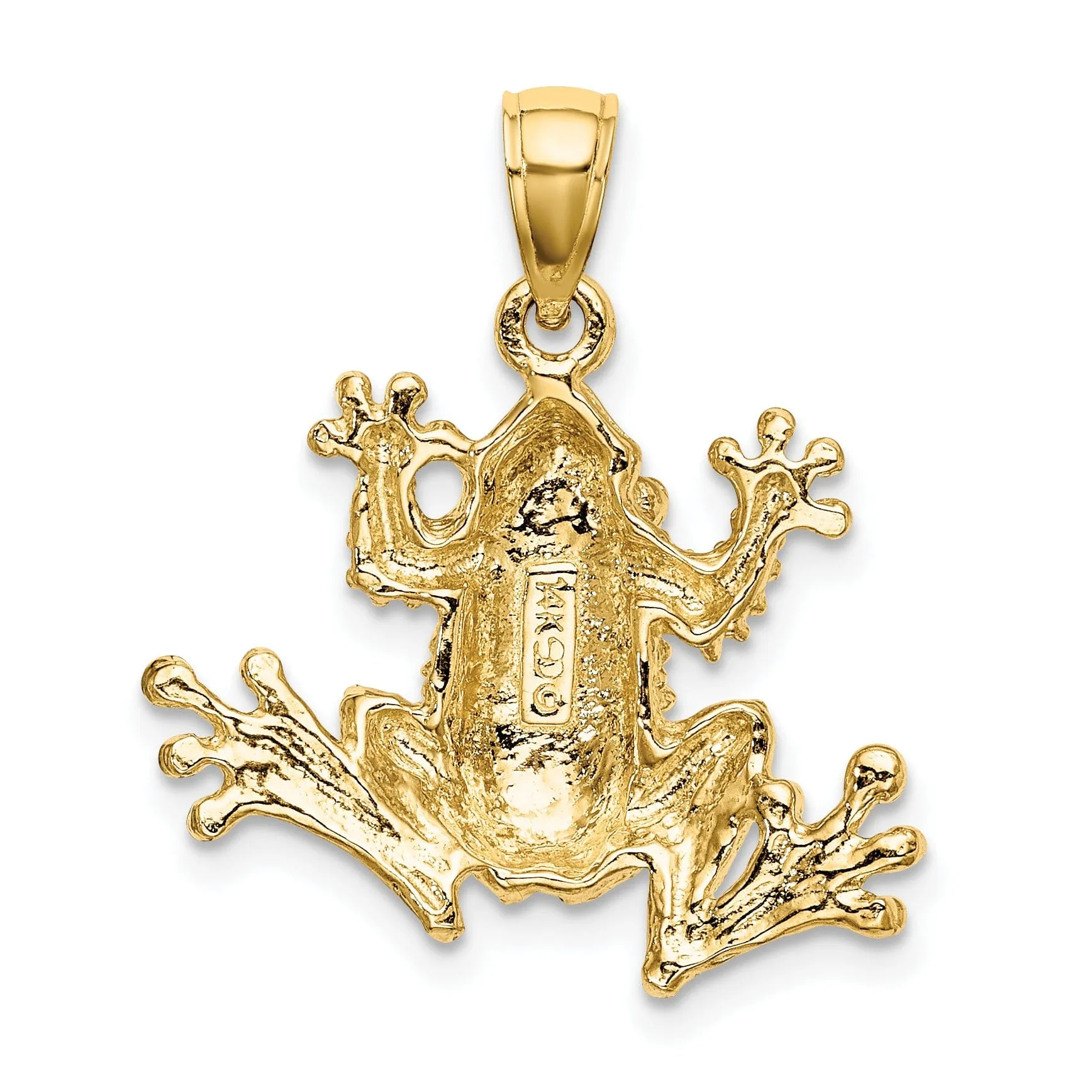 14K Yellow Gold Textured Polished Finish 2-Dimensional Frog Charm Pendant