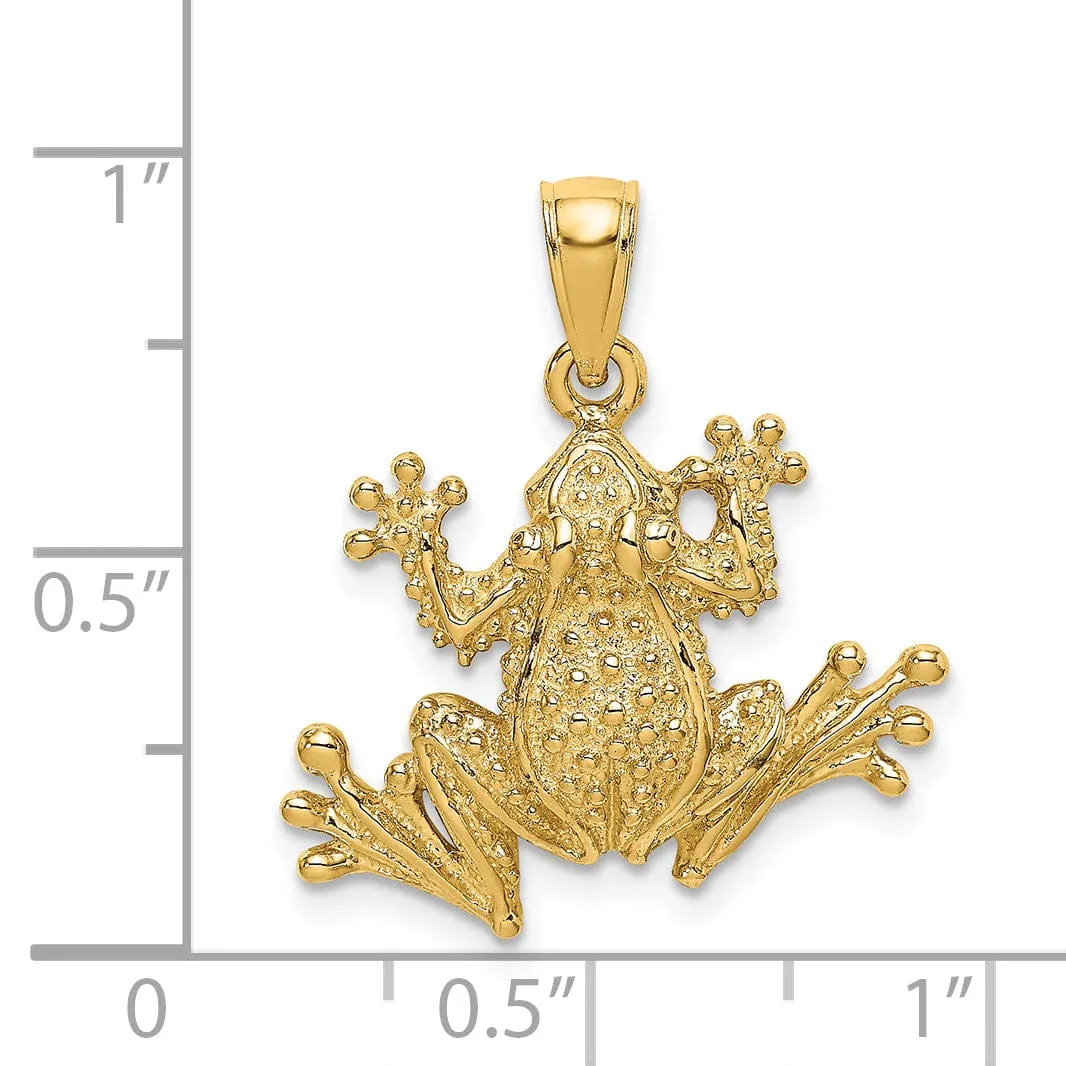 14K Yellow Gold Textured Polished Finish 2-Dimensional Frog Charm Pendant