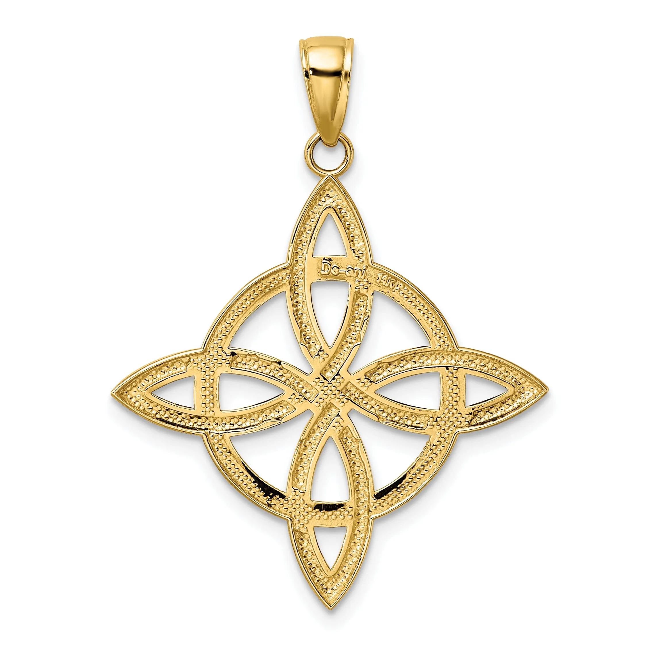 14k Yellow Gold Textured Polished Finish Beaded Large Celtic Eternity Knot Design Charm Pendant