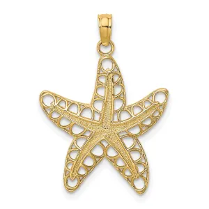 14K Yellow Gold Textured Polished Finish Cut-Out Design Starfish Charm Pendant