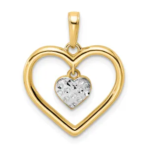 14k Yellow Gold White Rhodium D.C Heart Dangle Heart Pendant