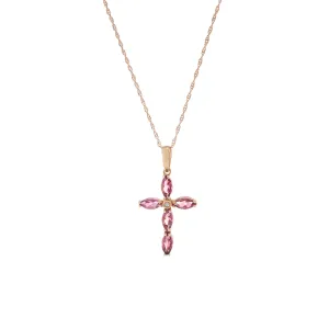 14KT Rose Gold Pink Tourmaline And Diamond Cross Necklace