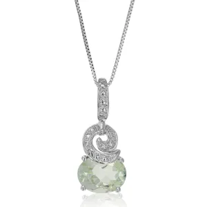 1.70 cttw Pendant Necklace, Green Amethyst Oval Pendant Necklace for Women in .925 Sterling Silver with Rhodium, 18 Inch Chain, Prong Setting