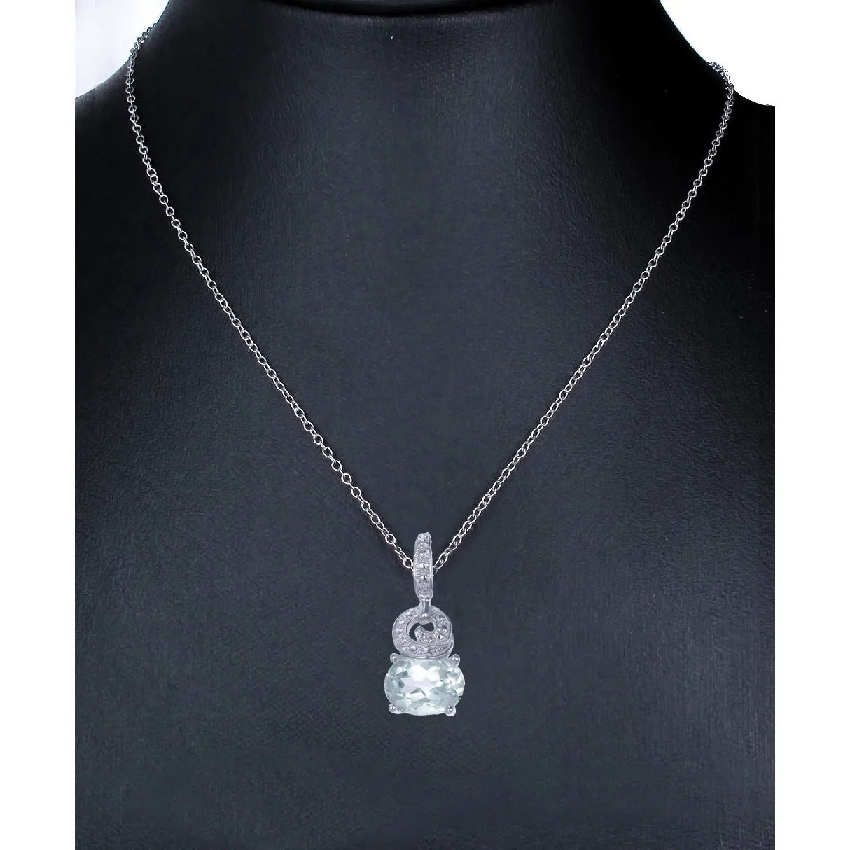 1.70 cttw Pendant Necklace, Green Amethyst Oval Pendant Necklace for Women in .925 Sterling Silver with Rhodium, 18 Inch Chain, Prong Setting