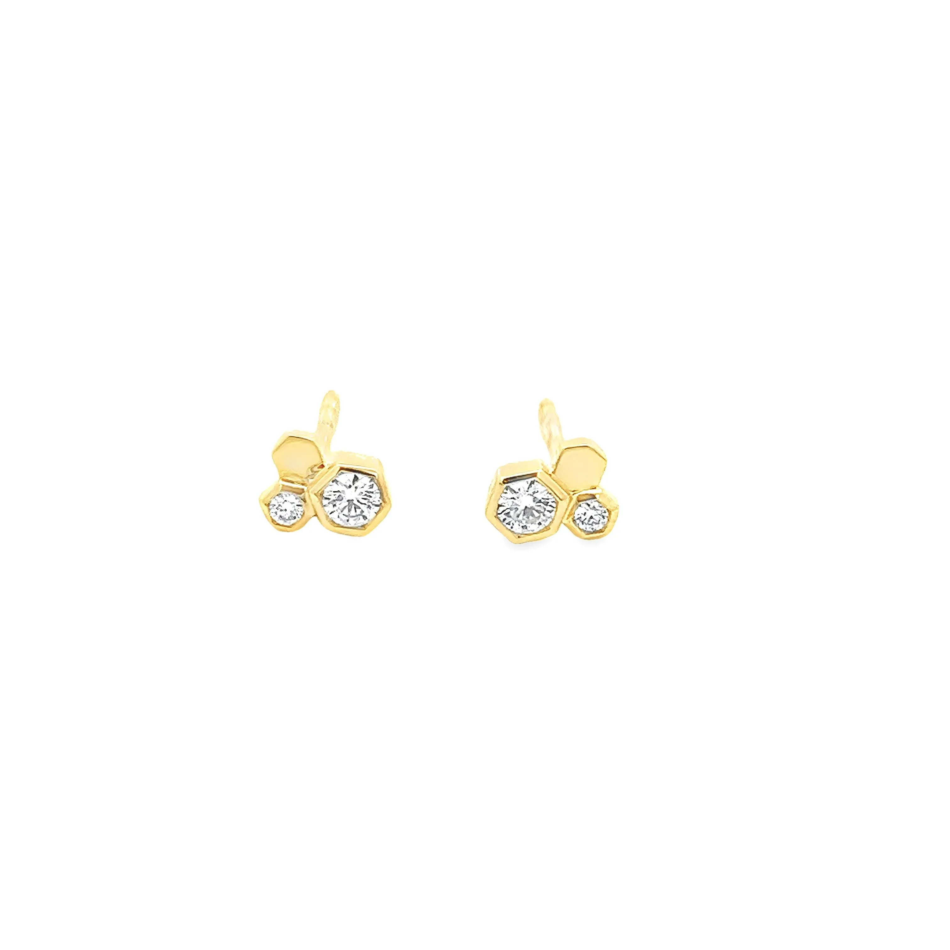 .17ct 14k Yellow Gold Diamond Hexagon Studs