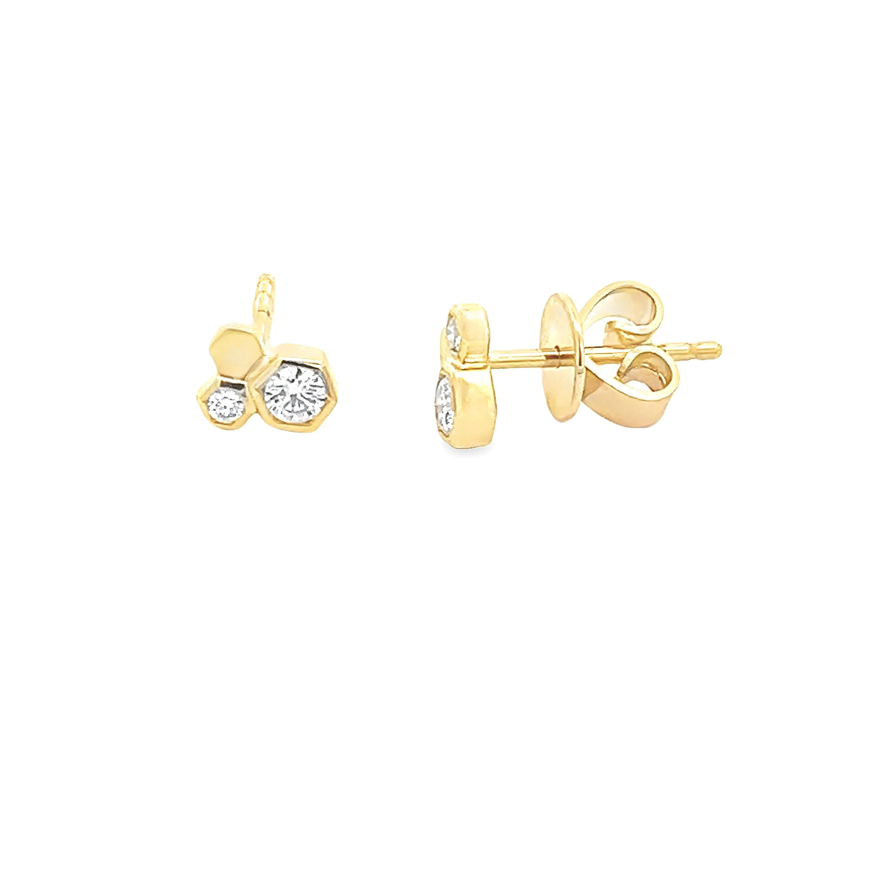 .17ct 14k Yellow Gold Diamond Hexagon Studs