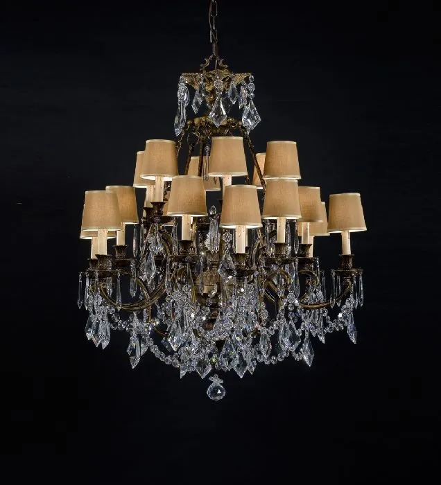 18 Light Brass Chandelier With Shades