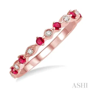 1.80 MM Round Cut Ruby and 1/20 Ctw Round Cut Diamond Precious Half Eternity Wedding Band in 14K Rose Gold