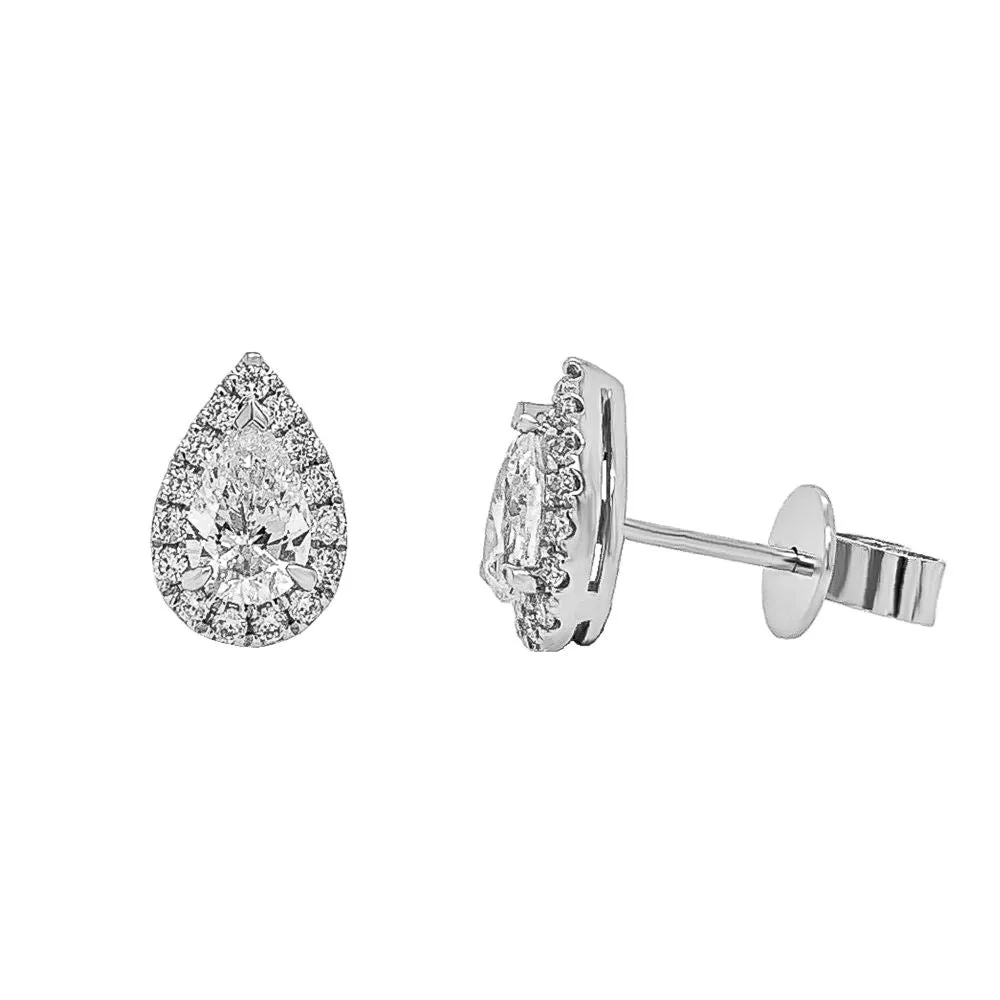 18ct White Gold Pear Halo Diamond Stud Earrings