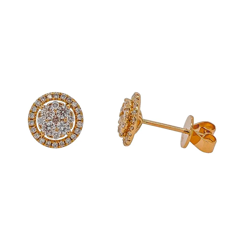 18ct Yellow Gold Round Halo Diamond Cluster Stud Earrings