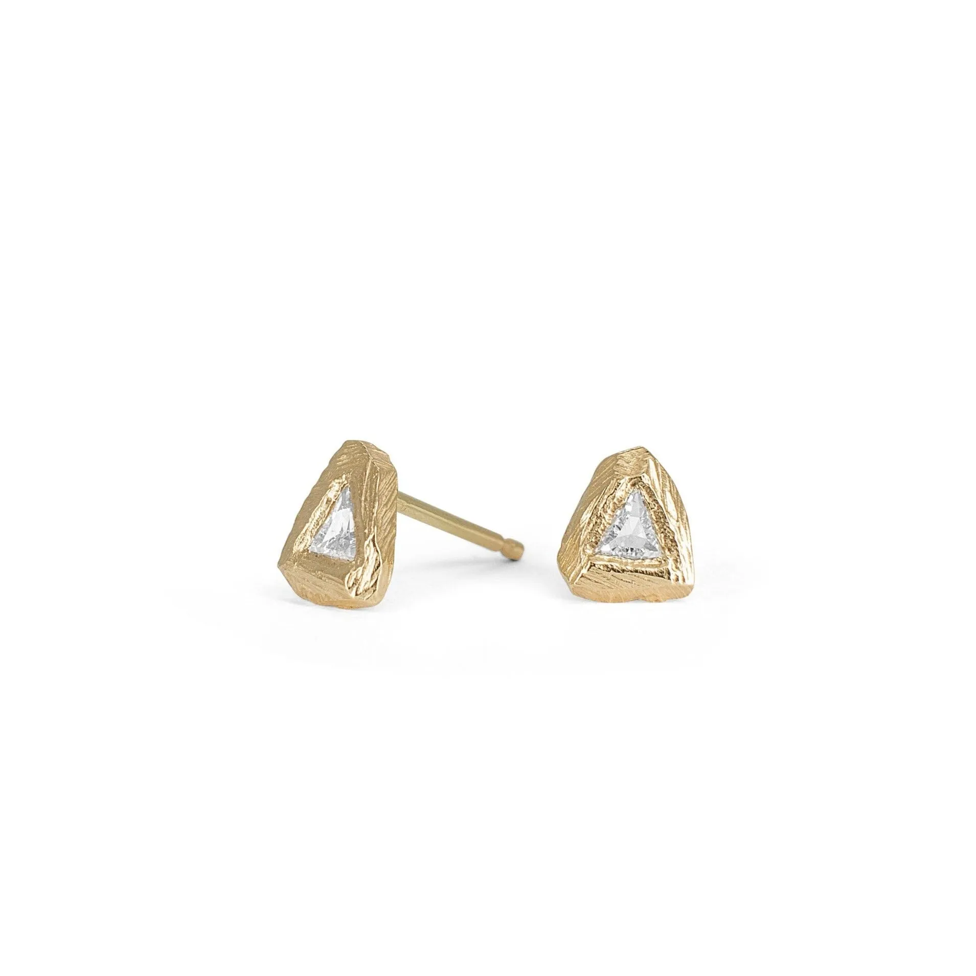 18K Melee Carved Mini Diamond Studs - Triangle