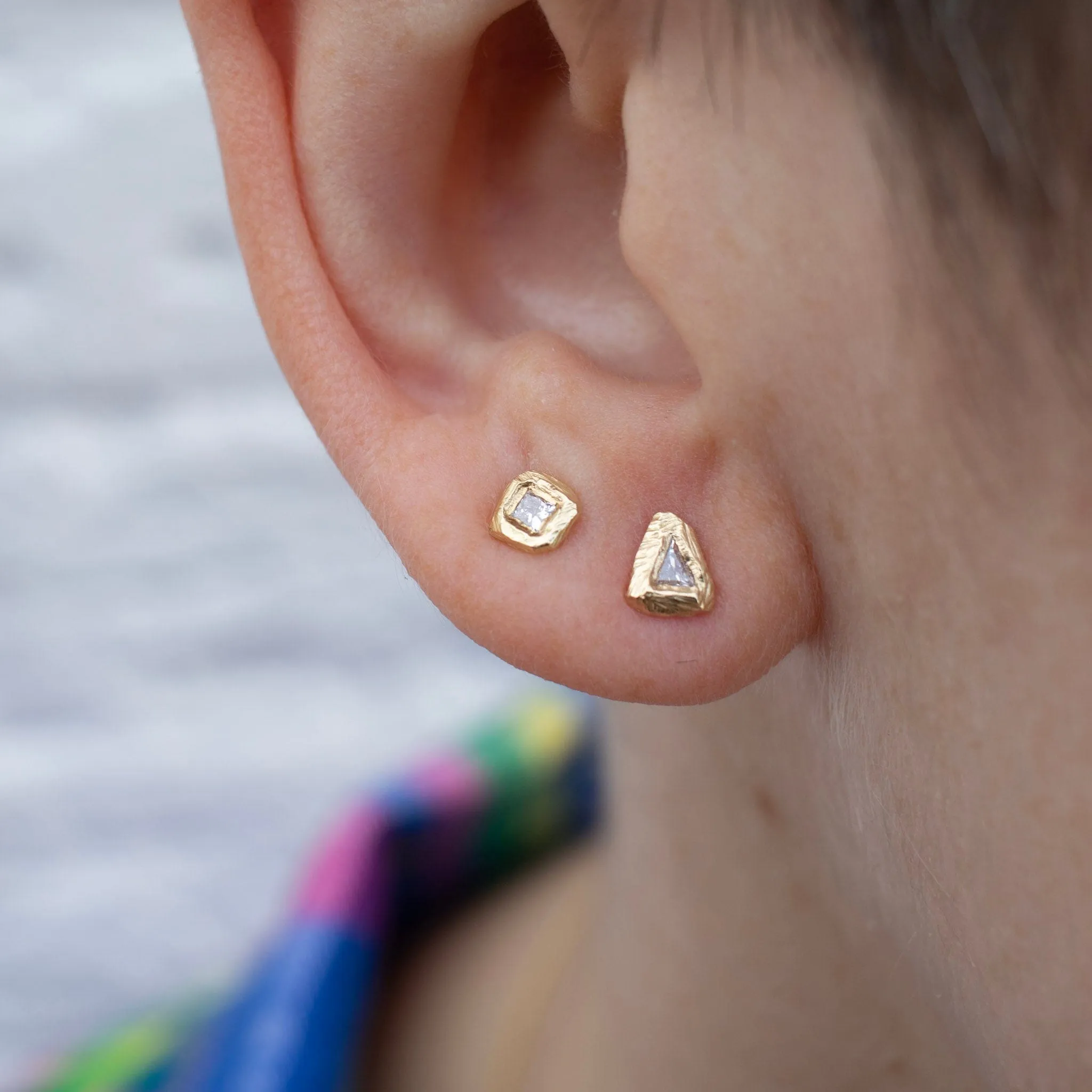 18K Melee Carved Mini Diamond Studs - Triangle