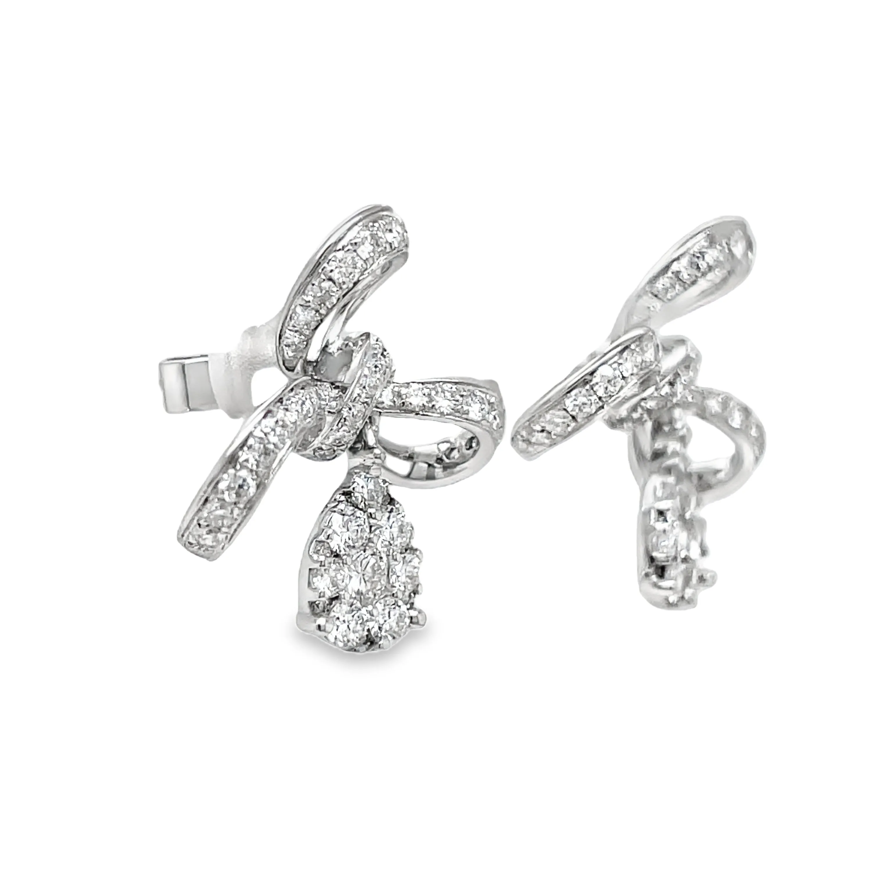 18K Stunning Diamond Bow Drop Earrings