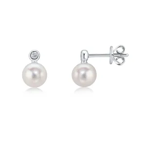 18K White Gold Pearl & Diamond Stud Earrings