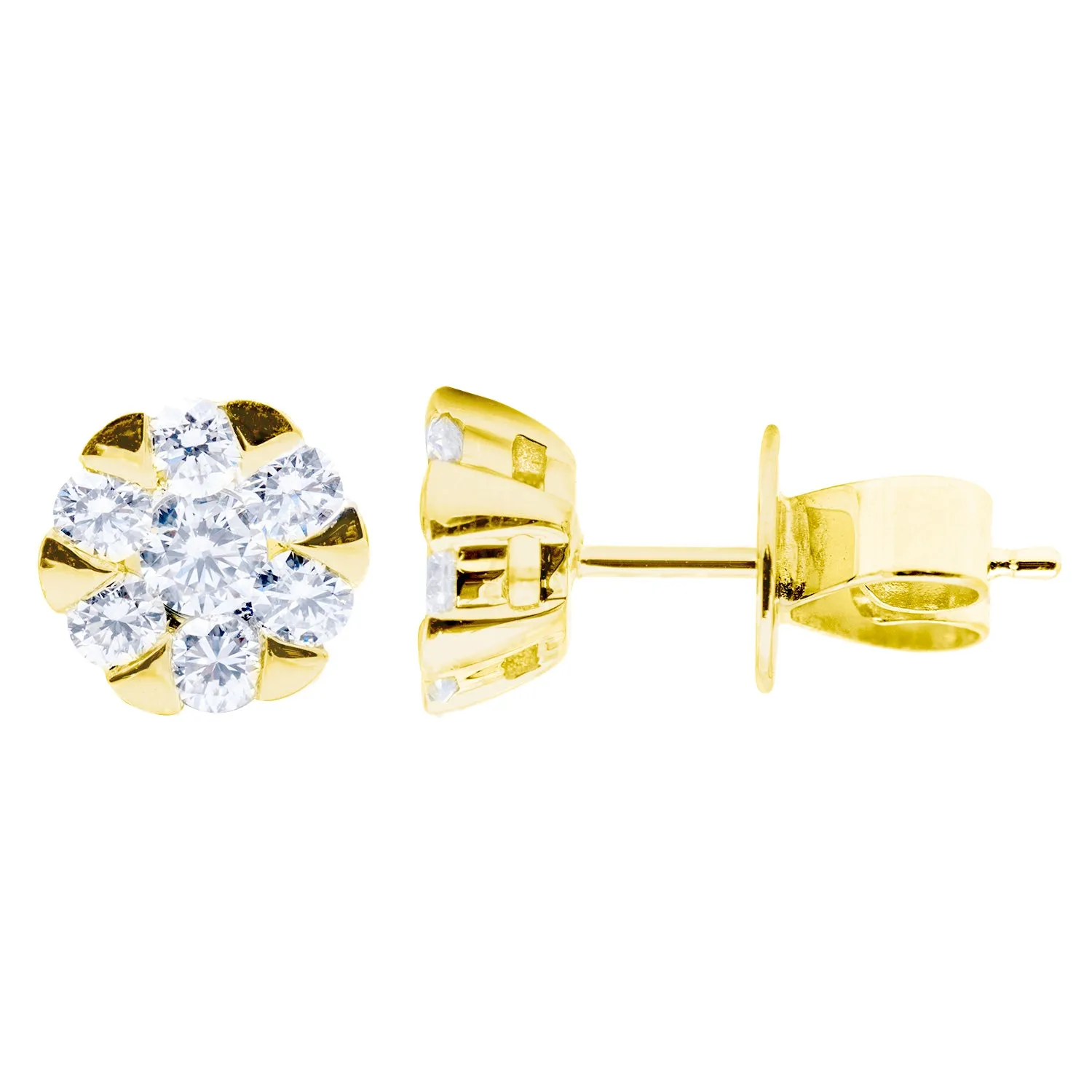 18k Yellow Gold Diamond Cluster Earrings