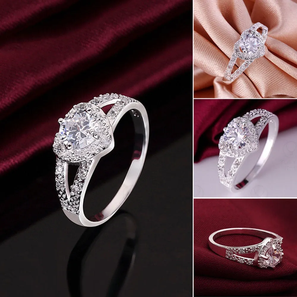 2019 Exquisite Silver Heart-shaped Wedding Rings zircon Ring For Women Bijoux Anel Femme Engagement Ring Statement Jewelry Gift