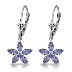 2.8 Carat 14K Solid White Gold Leverback Earrings Natural Tanzanite