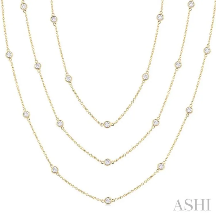 3 ctw Bezel Set Round Cut Diamond 60-Inch Long Station Necklace in 14K Yellow Gold