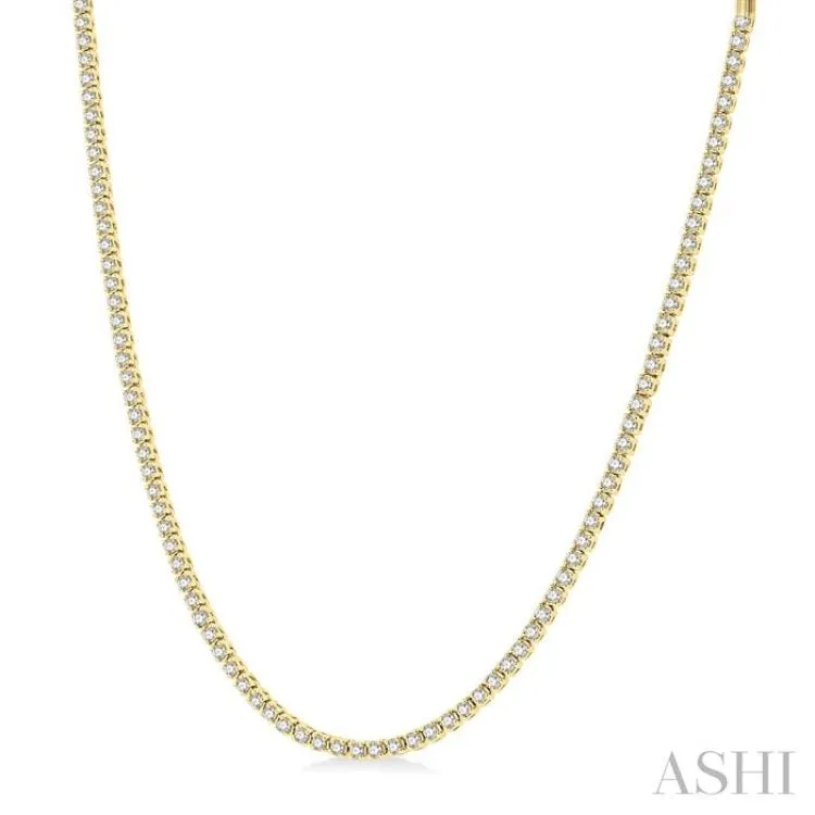 3 Ctw Round Cut Diamond Tennis Necklace in 14K Yellow Gold