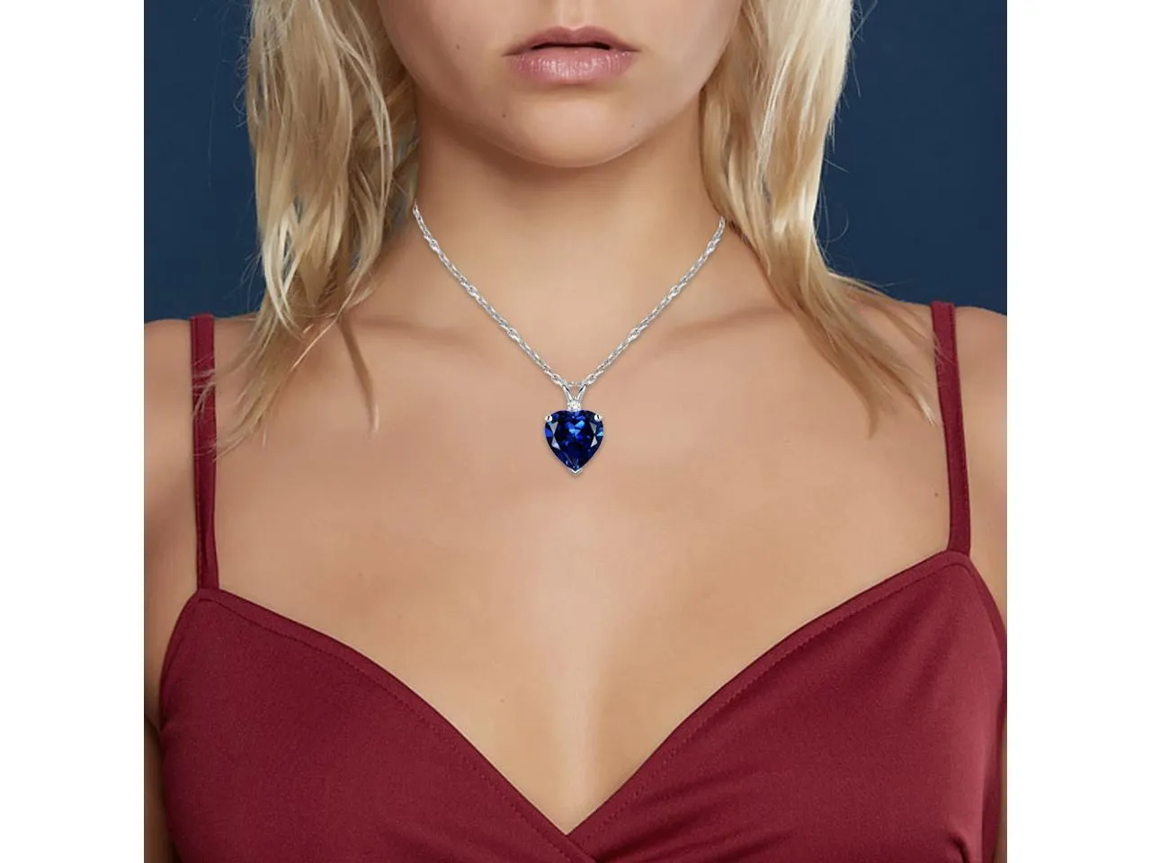 4.00 Ctw Lab Created Sapphire & Diamond Pendant In Sterling Silver