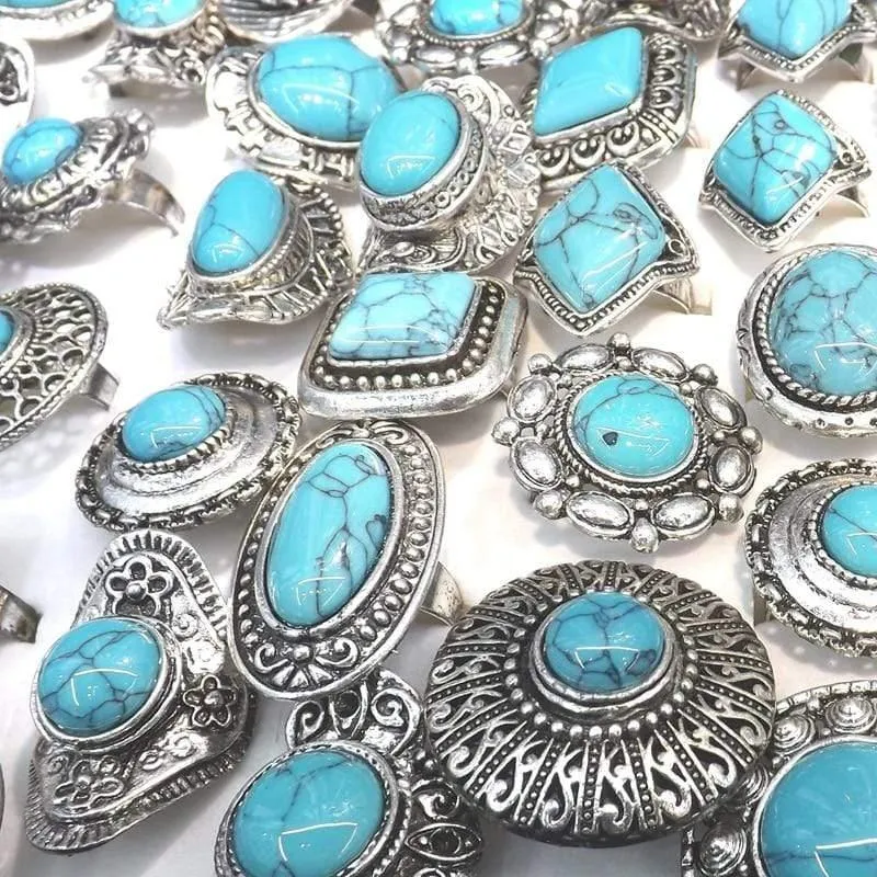 50pcs Turquoise Stone Rings