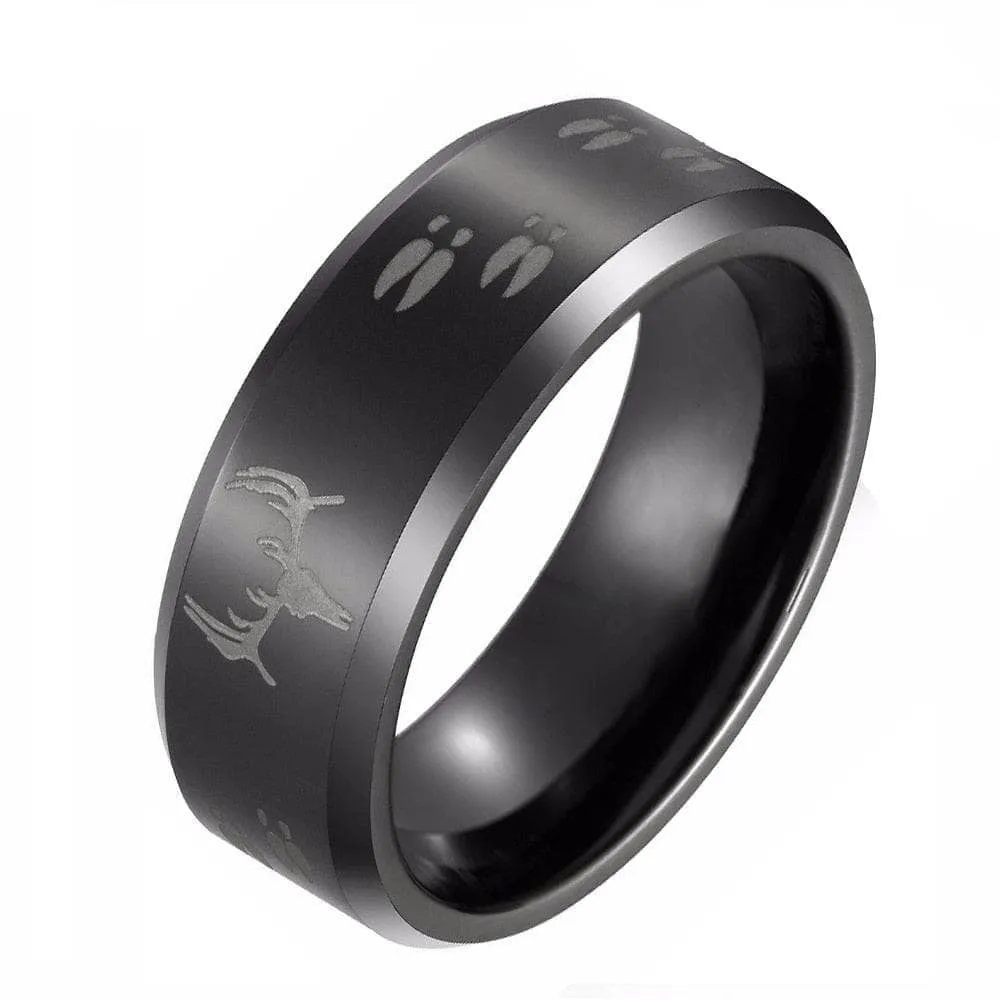 8mm Tungsten Carbide Wedding Band with Engraved Deer