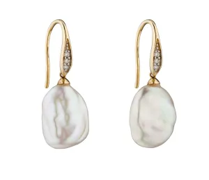 9ct Gold Diamond and Baroque Pearl Drop Earrings