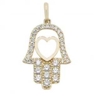 9ct Yellow Gold Hamsa Zirconia Pendant PN1001