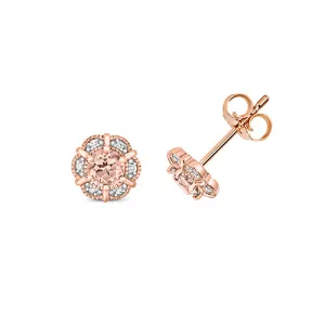 9ct Yellow Gold Morganite & Diamond Flower Stud Earrings